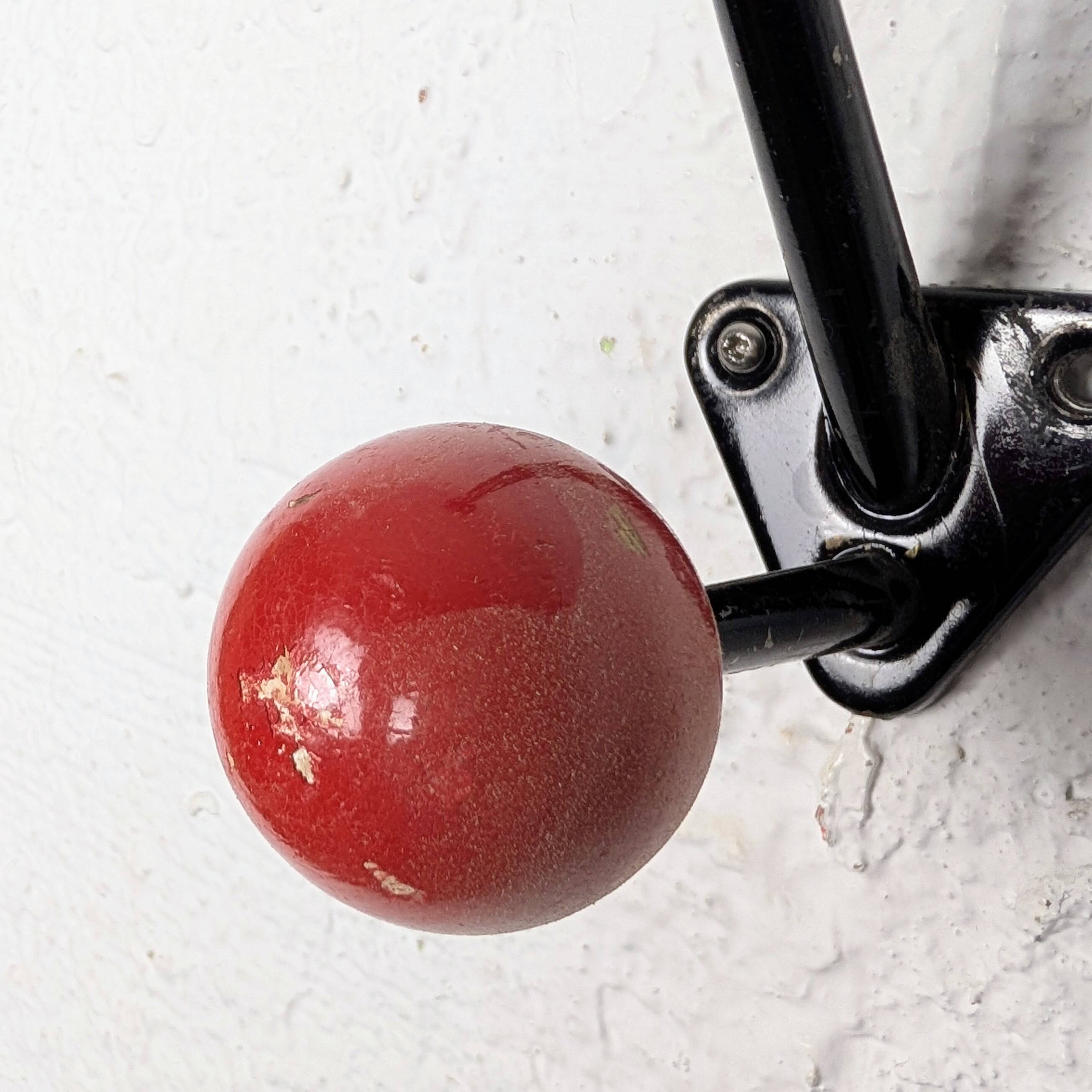 Vintage wall coat rack with red balls, Feraud style – 1950