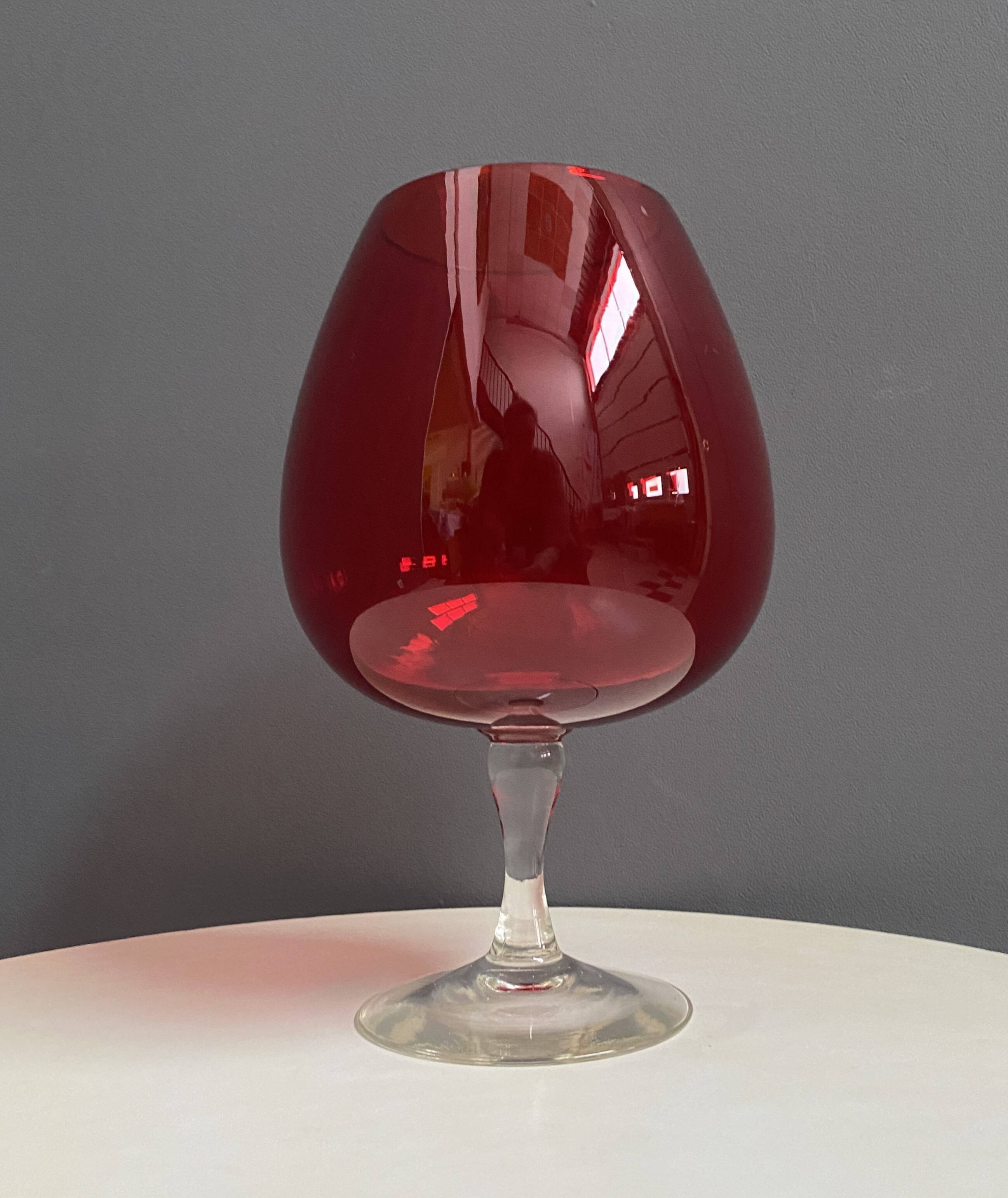 Empoli red large glass shape vase 1960s