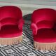 2 antique toad armchairs in red velvet