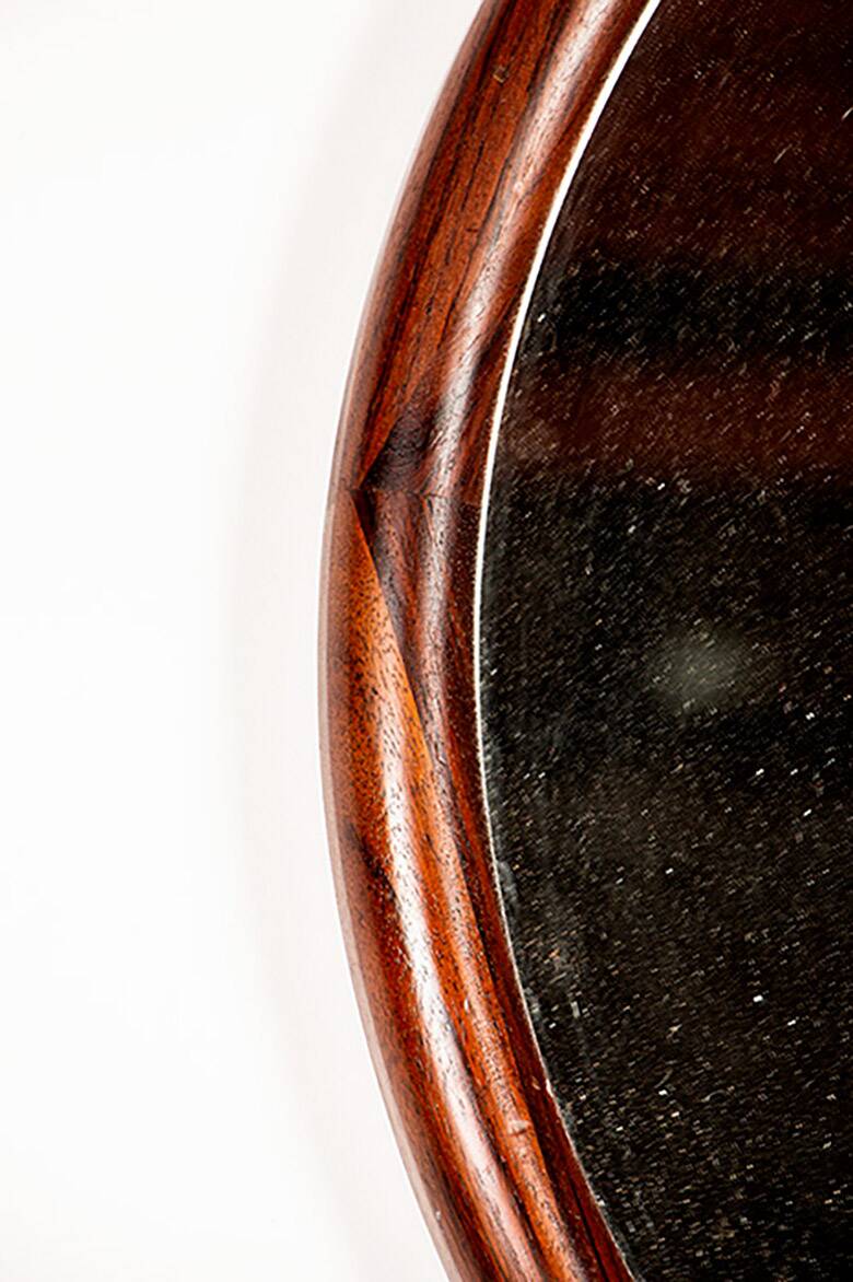 Large round Danish rosewood mirror by Vildbjerg Mobelfabrik 1960.