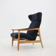 Oak reclining wing chair, czechoslovakia, 1960