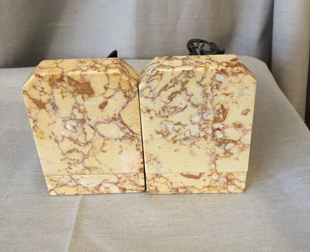 Pair of marble bookends and ruler representing a deer with his mother and a deer