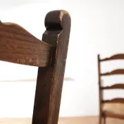 Pair of English oak armchairs with ladder back and rush seats