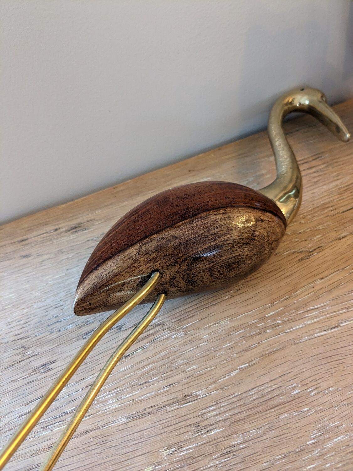 Blue heron of the 60s-70s in brass and rosewood and teak