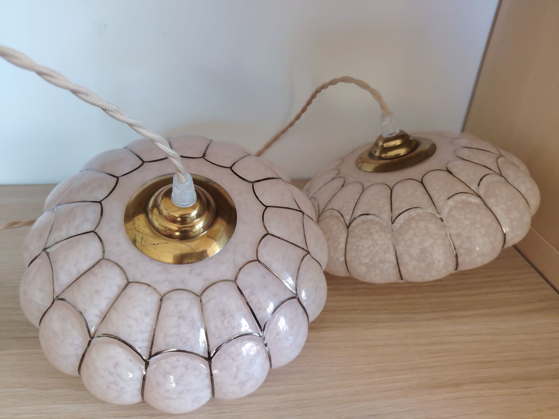 Art Deco pink glass suspensions from Clichy