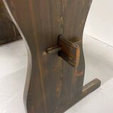 Solid pine table, brutalist style, removable - 70s