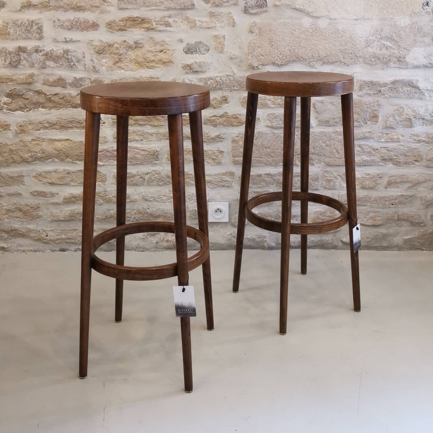 Pair of Baumann wooden high stools