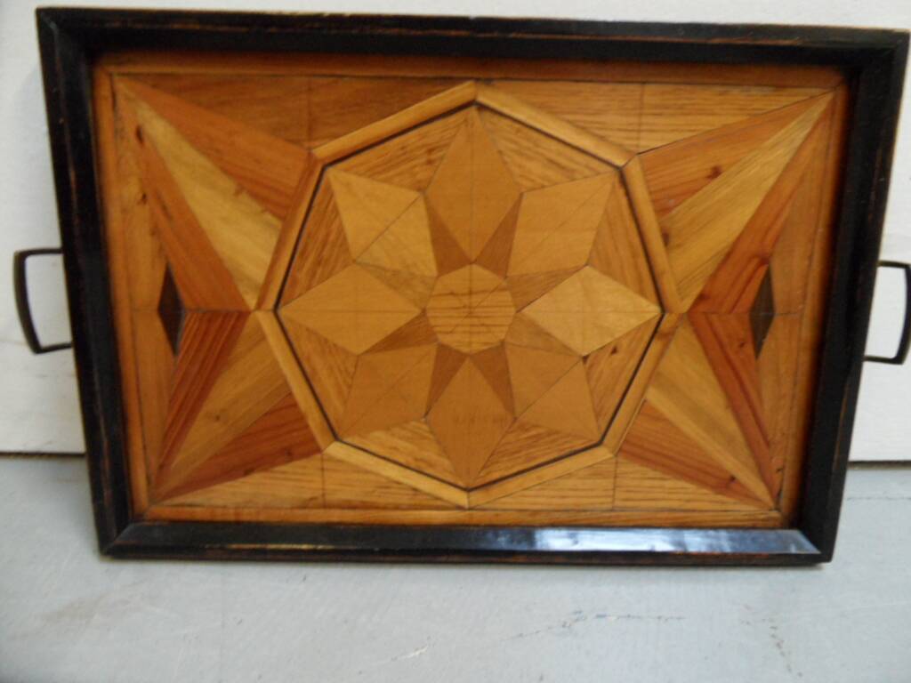 Antique wooden tray with inlay