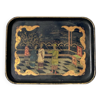 Small old Chinese lacquered wooden tray