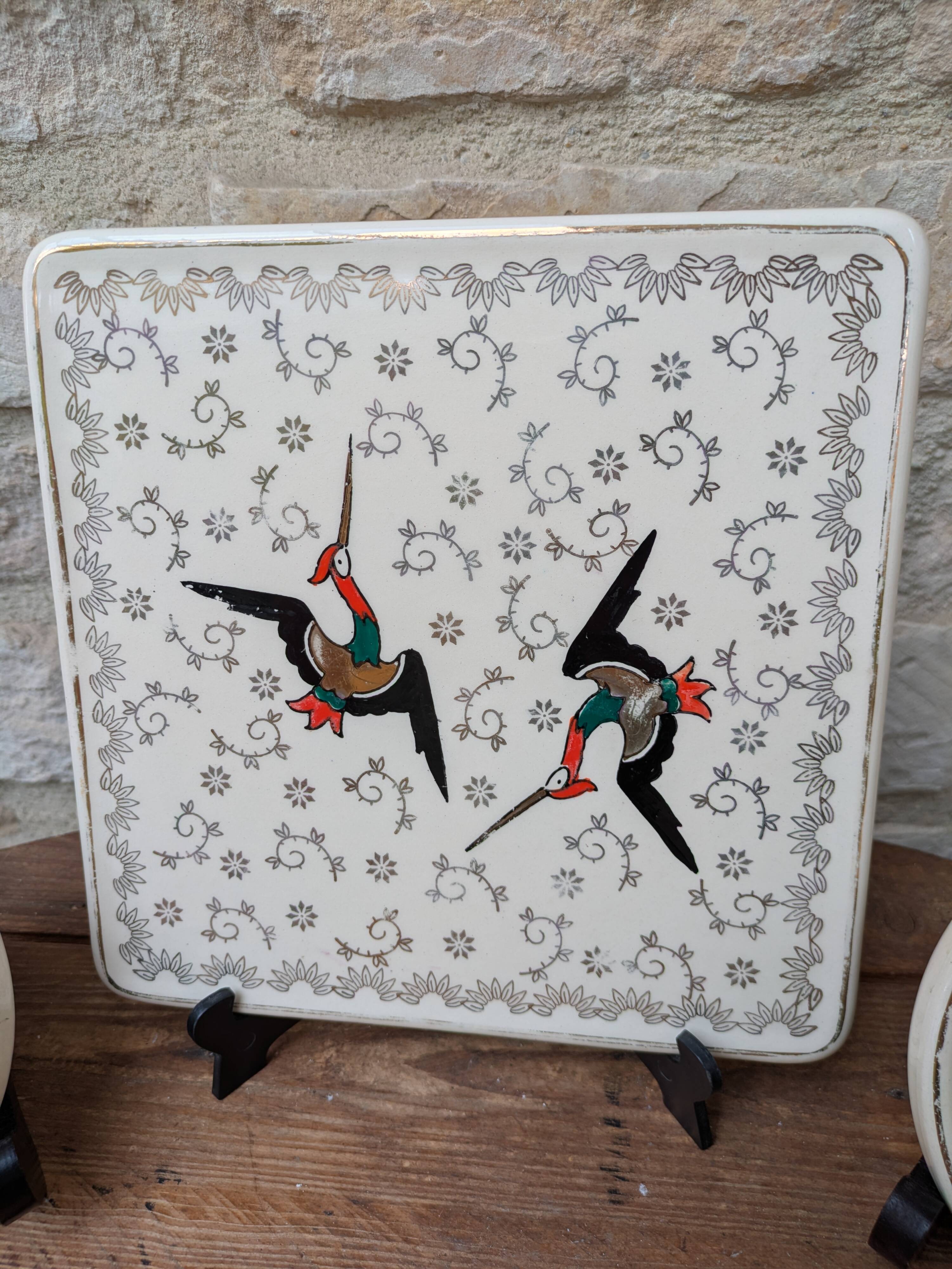 Dessous de plat et 2 dessous de bouteille Longwy modèle Chypre