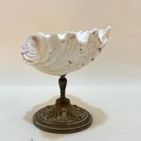 Shell chalice Old natural holy water stoup on bronze foot 19th century empty pockets cabinet of curiosities