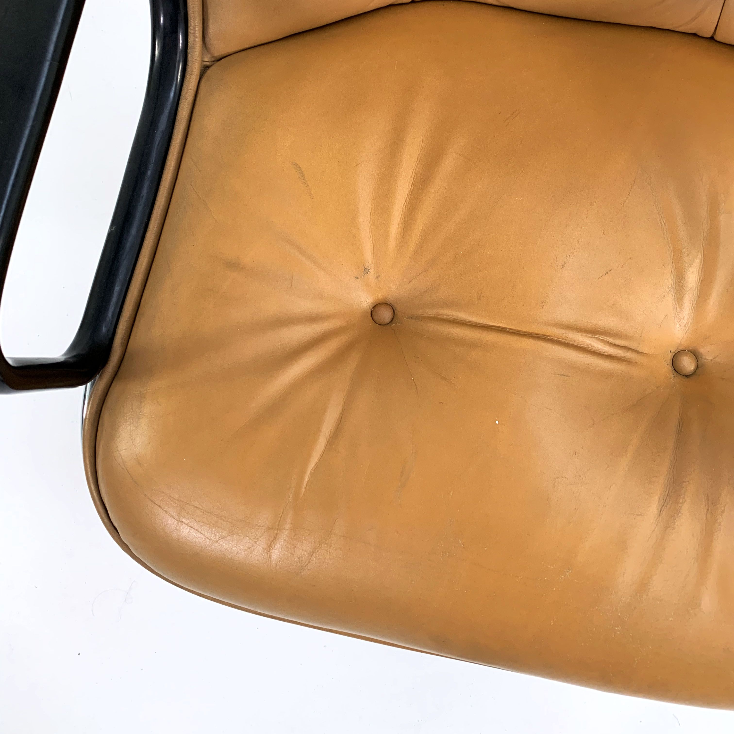 Office chair on camel leather wheels by Charles Pollock for Knoll, 1970