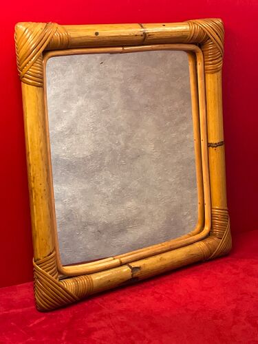 Miroir carré 32cm design vintage années 70/80 en rotin osier
