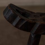 Spanish brutalist tripod chair in carved solid wood