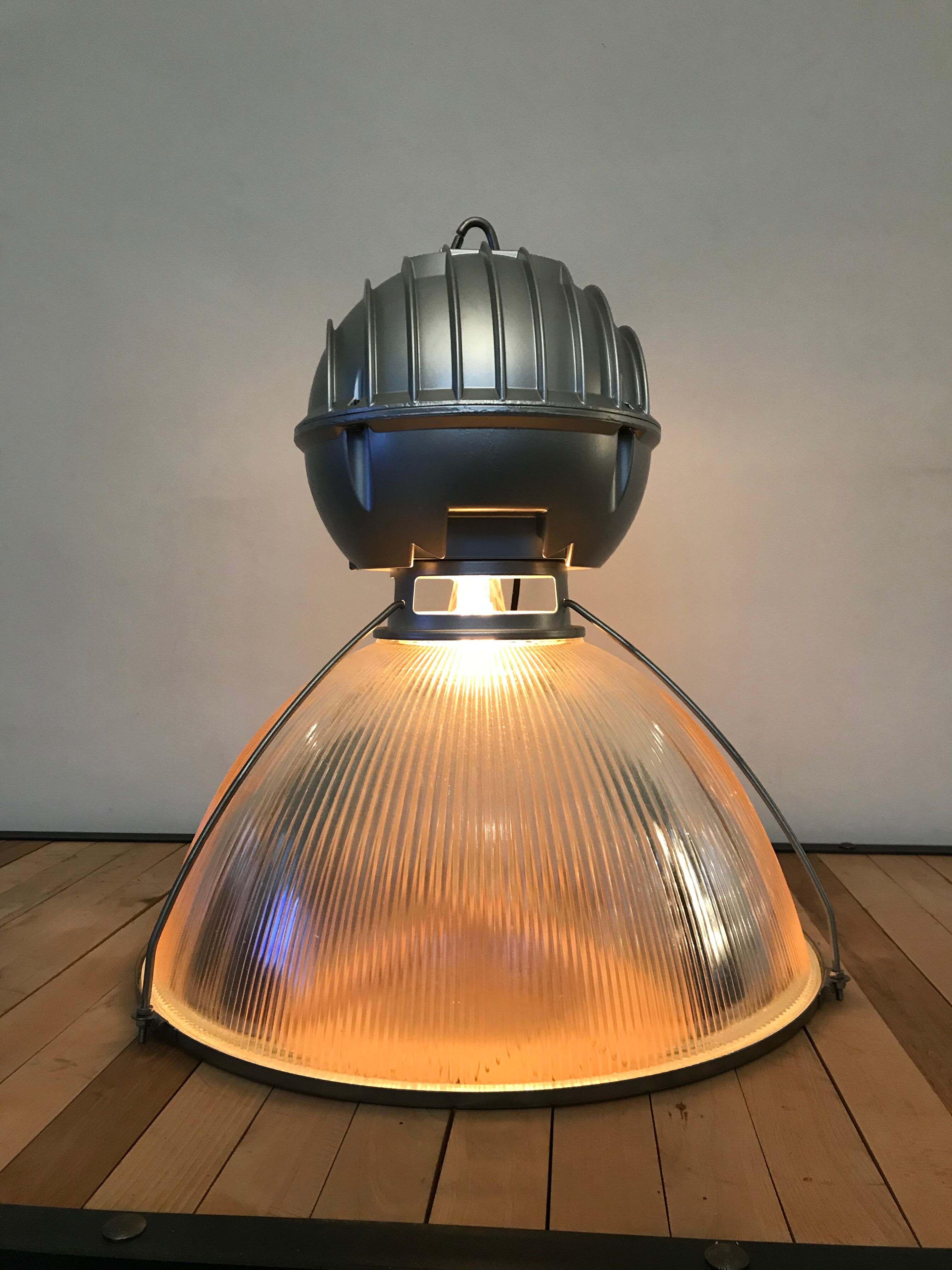 Suspension lamp holophane gray prismatic glass