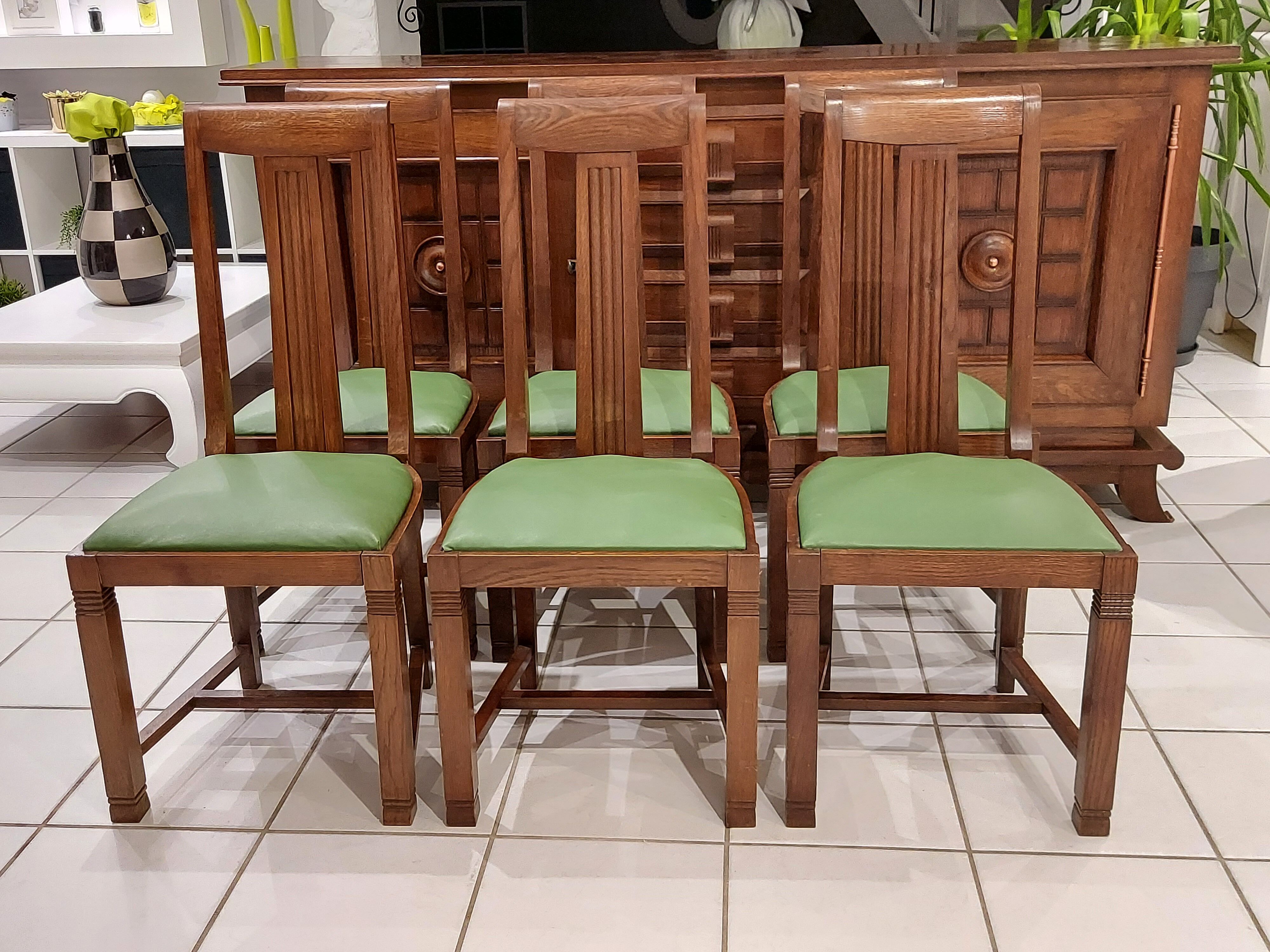Suite de 6 Chaises chêne Art Déco années 1940