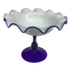 Coupe sur pied vintage en verre soufflé blanc opalin et bleu cobalt –