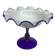 Coupe sur pied vintage en verre soufflé blanc opalin et bleu cobalt –