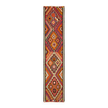 Turkish Handwoven Vintage Herki Kilim 90 cm x 383 cm