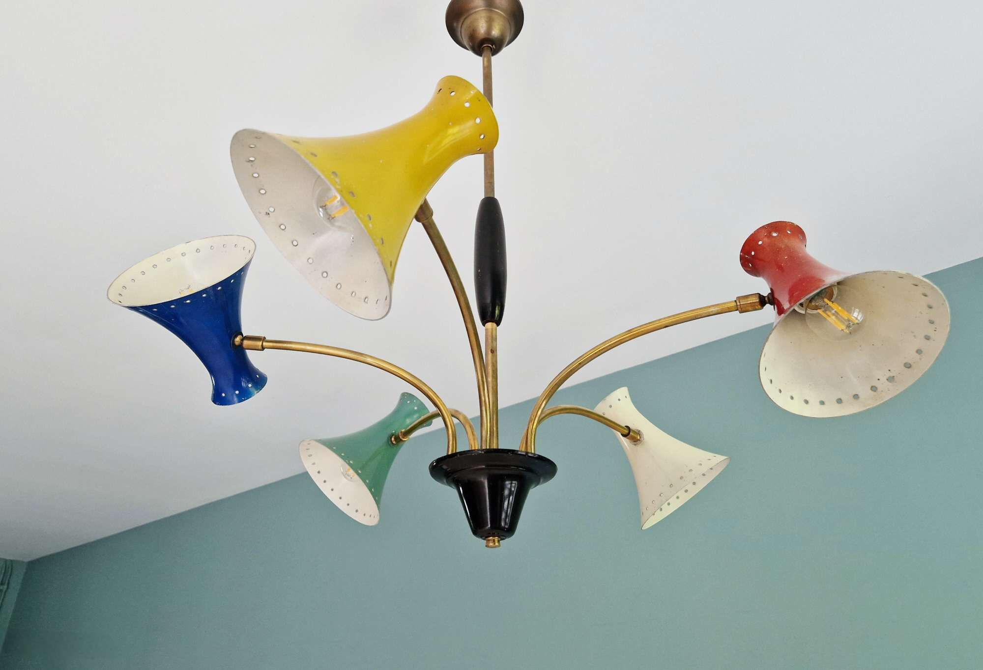 Diabolo articulated chandelier, Italian design, 1950s-60s