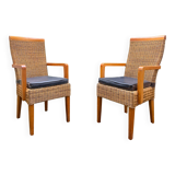 Paire de Chaises Vintage en Rotin & Bois Massif – Ambiance Bohème Chic