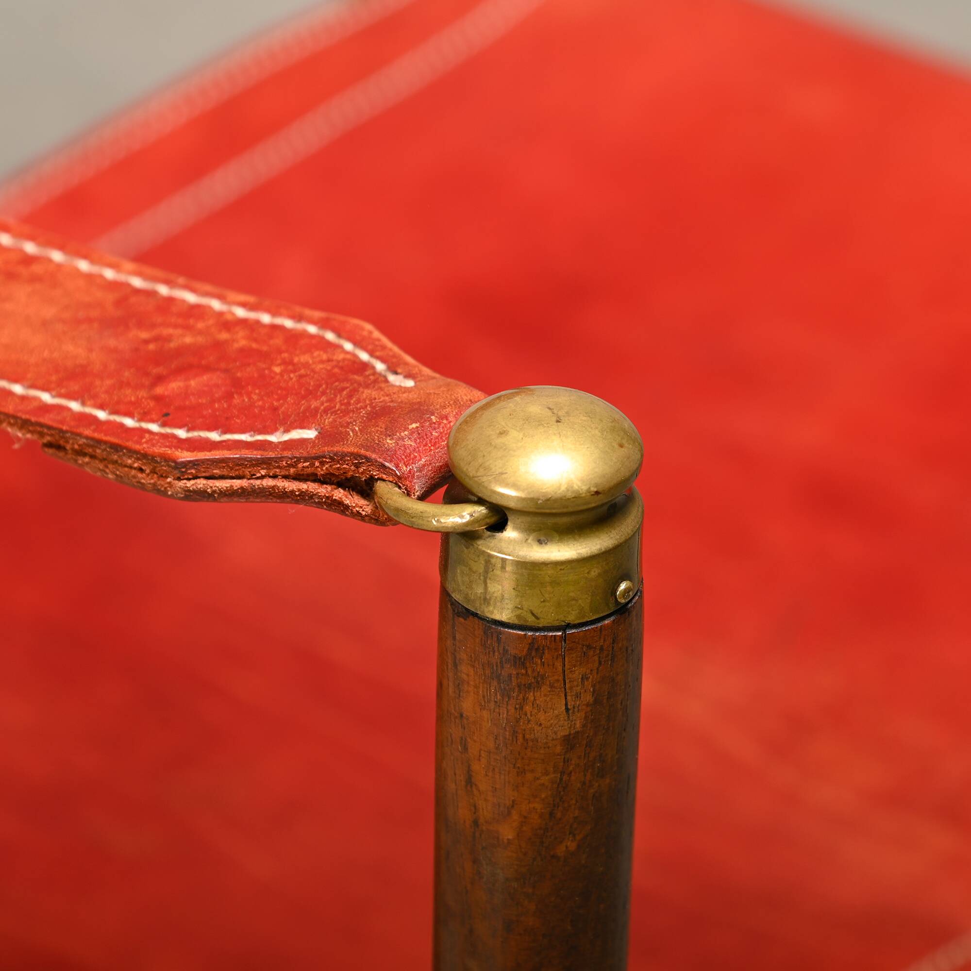 Pair Mogens Koch MK-16 Folding Chair in Oak Wood with Red Leather for Valma