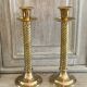 Pair of twisted brass column candle holders