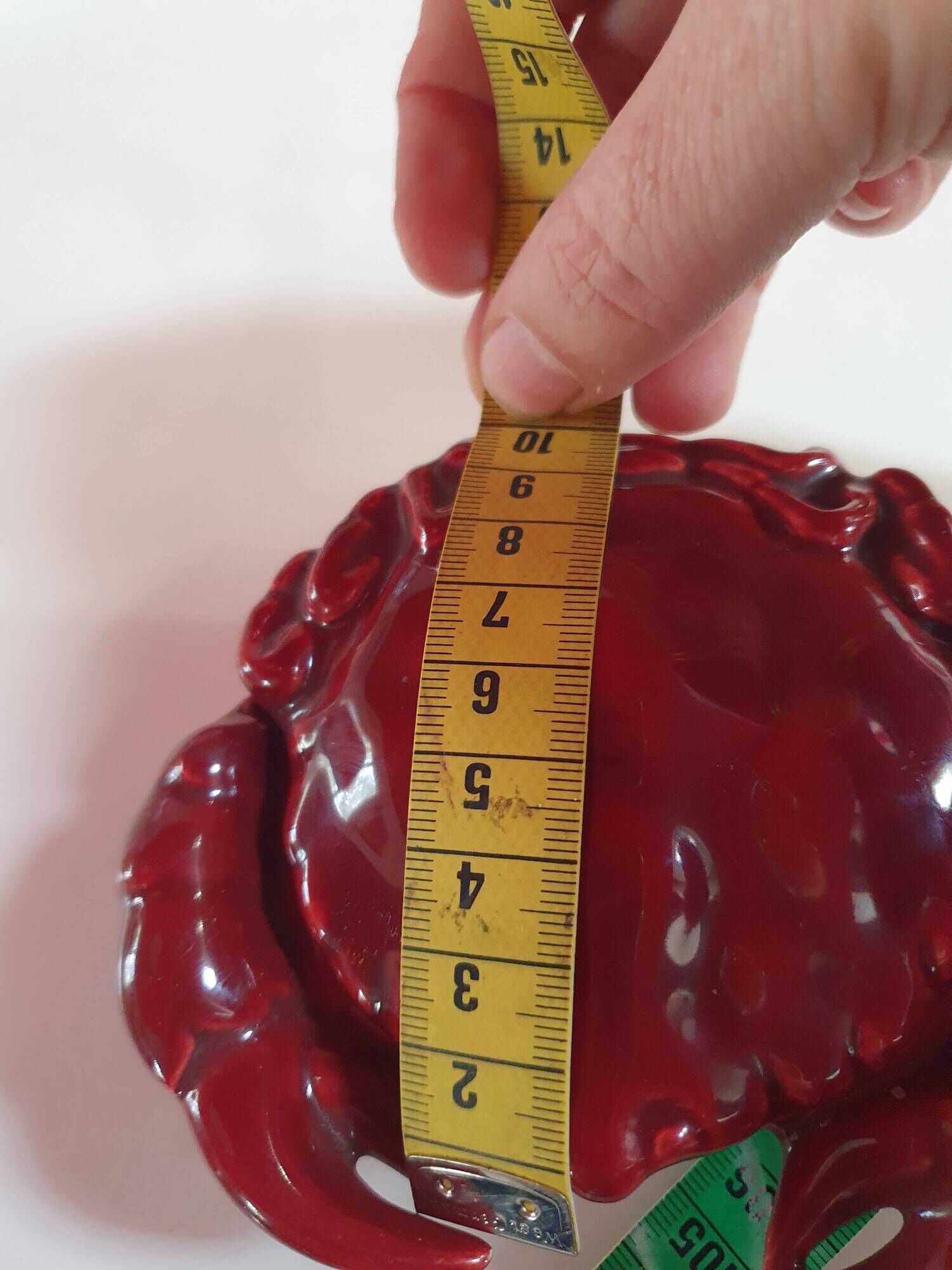 burgundy red slip ceramic box in the shape of a vintage crab