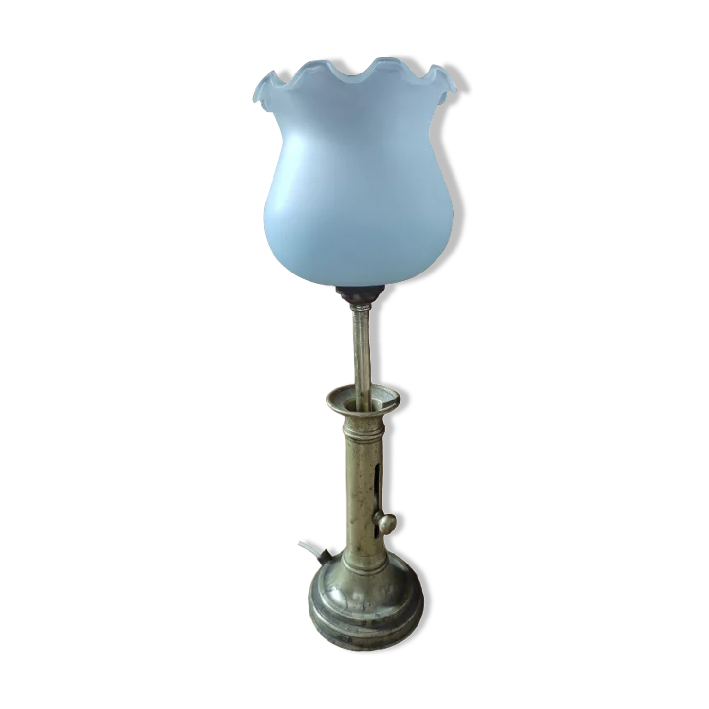 Lamp candlestick brass Tulip frosted glass bluish dp 1222101