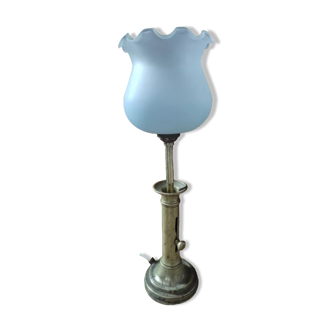 Lamp candlestick brass Tulip frosted glass bluish dp 1222101