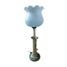 Lampe bougeoir laiton tulipe verre dépoli bleuté