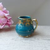 Ancien petit pot à crème Sadler en céramique bleu vert motif doré, pot à lait crémier anglais