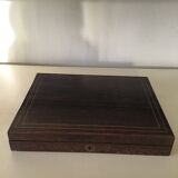 Complete mahogany wood game set with pawns, cards, and score pieces