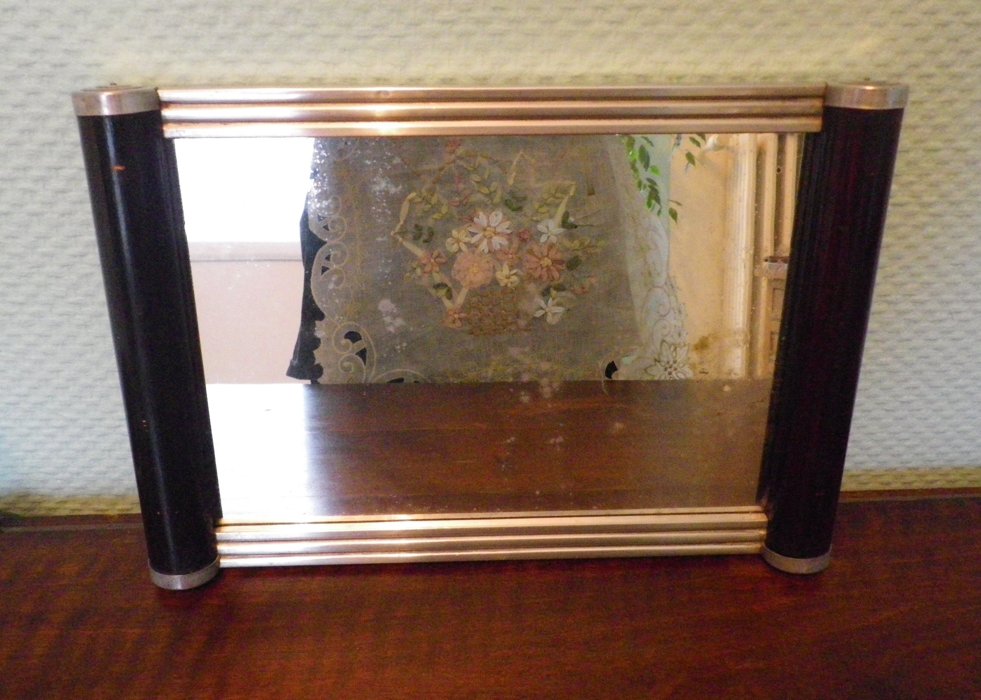 Mirror art deco tray in metal, wood 60