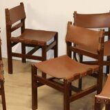 Series of 6 vintage Maison Regain chairs in leather and wood, 1960s