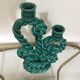 Double candlestick in green twisted ceramic vintage 50s