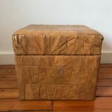 Vintage patchwork leather storage pouf circa 1960