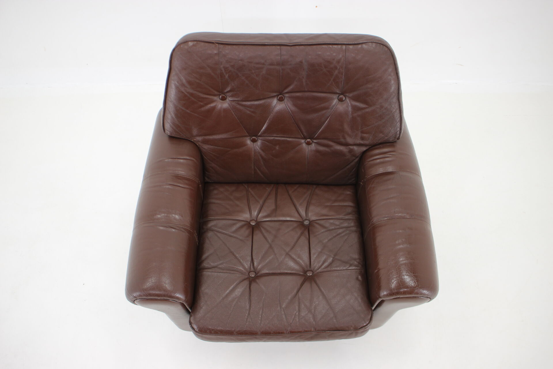 Fauteuil en cuir brun danois des années 1970, Danemark