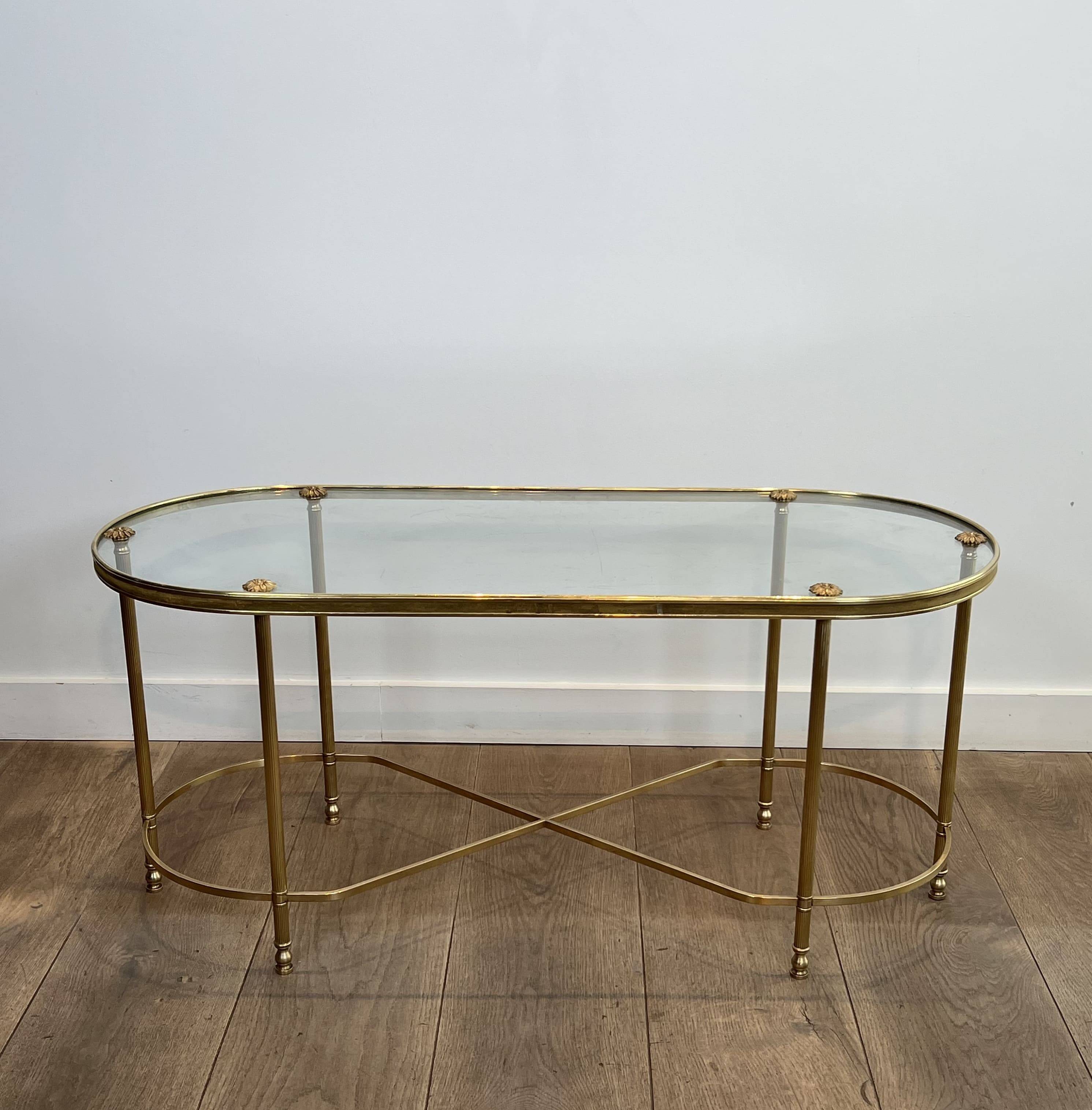 Oblong Coffee Table in Brass and Glass, by Maison Baguès, 1960s.