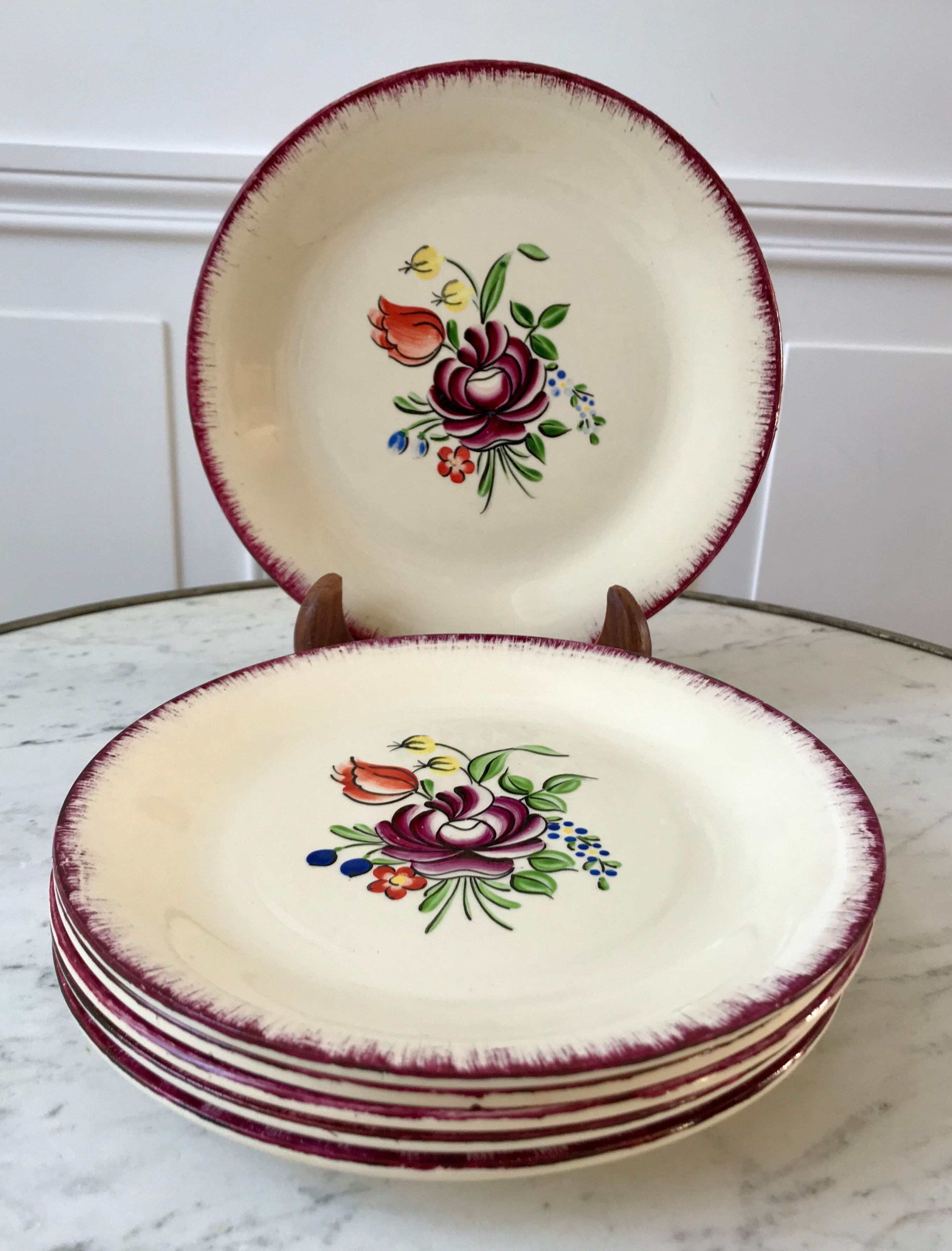 Set of 6 dessert plates Moulin des Loups Orchies 30s