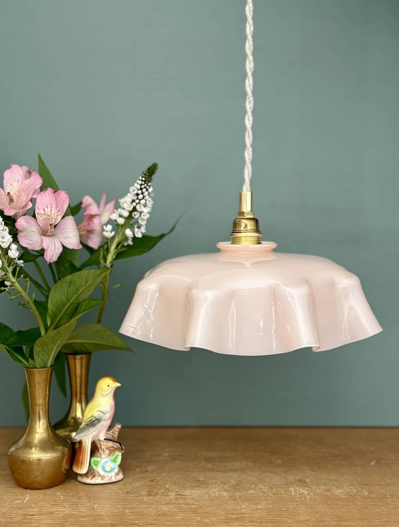Vintage pink opaline pendant light