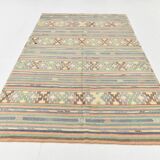 Kilim Vintage Anatolien, Rayures Tribales et Motifs Géométriques Pastel