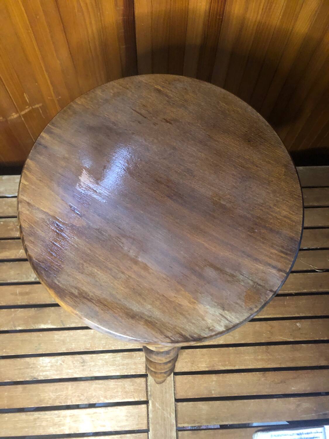 Charles Dudouyt style tripod milking stool vintage twisted wood #a583