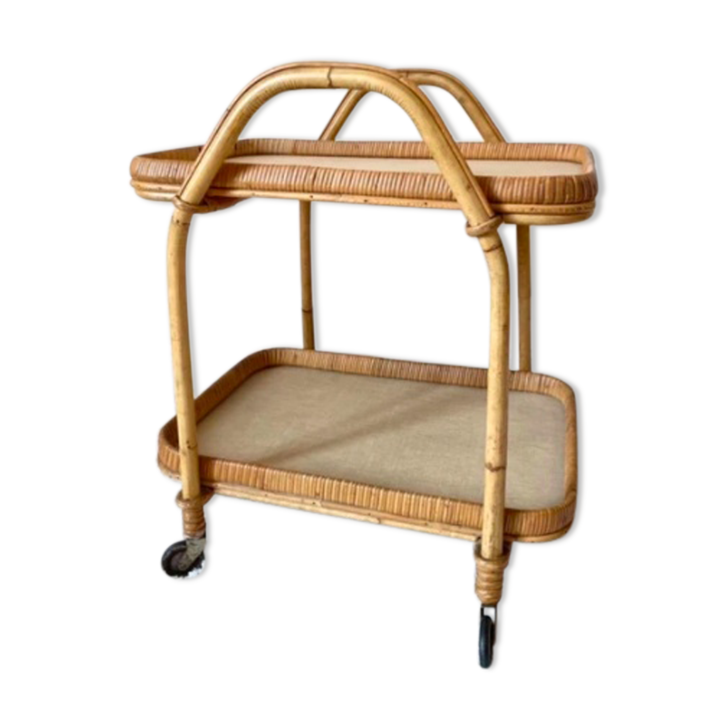 Rattan service, two trays