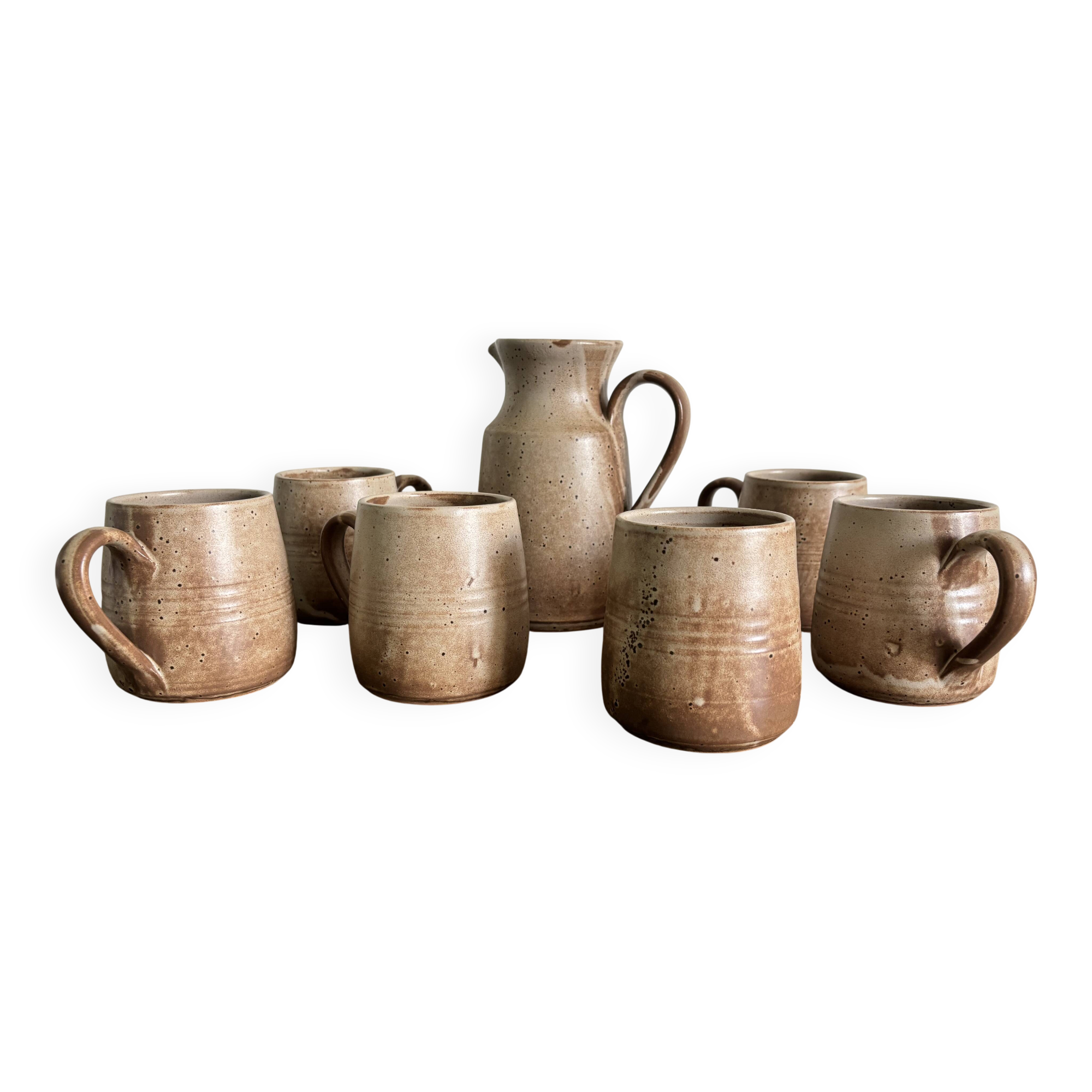 Vintage complete stoneware service – 6 mugs & jug Vallauris
