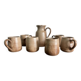 Vintage complete stoneware service – 6 mugs & jug Vallauris