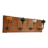 Vintage wall coat rack handmade - 4 ceramic hooks - 35 cm