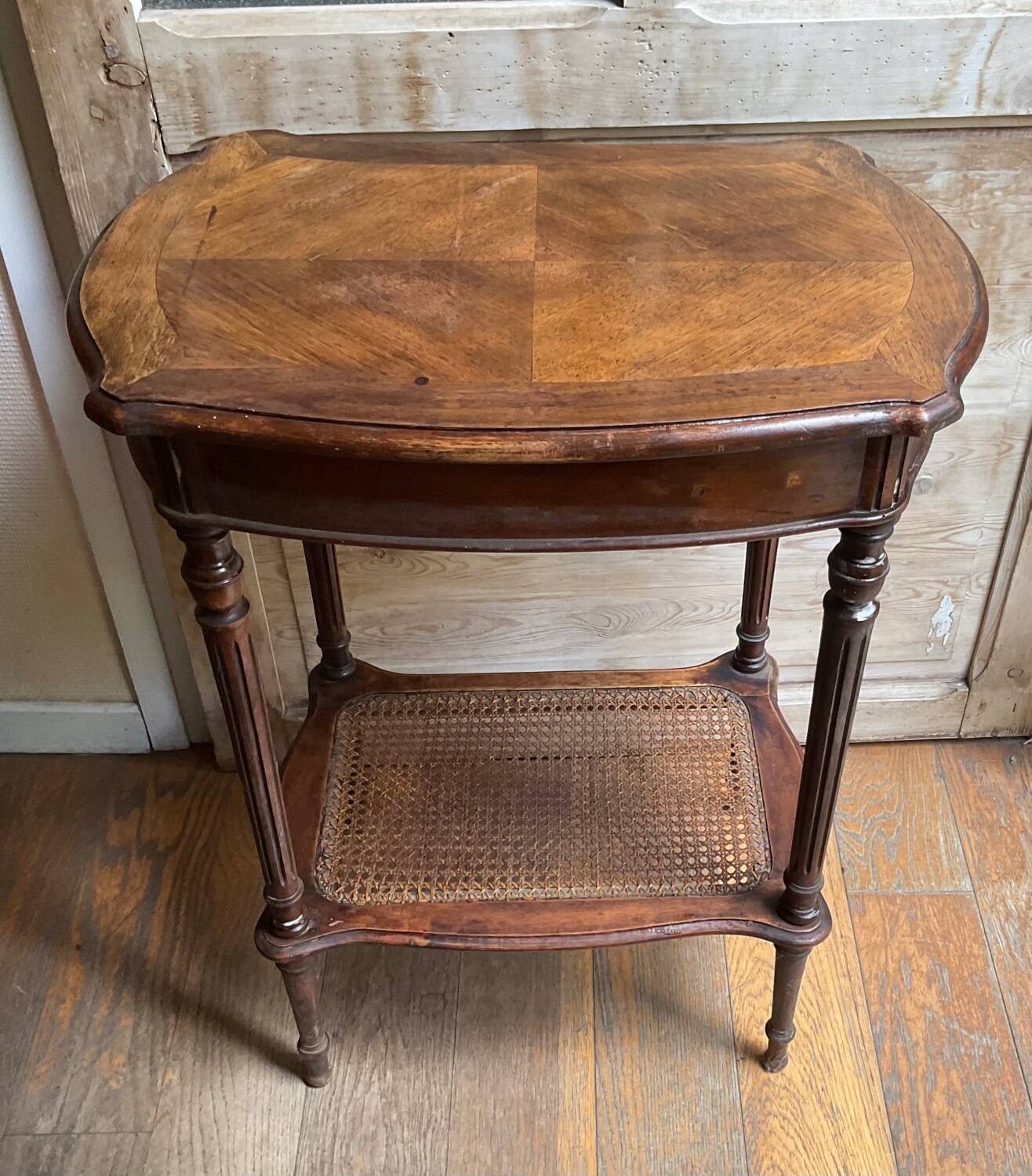 Pretty vintage oak and rattan table