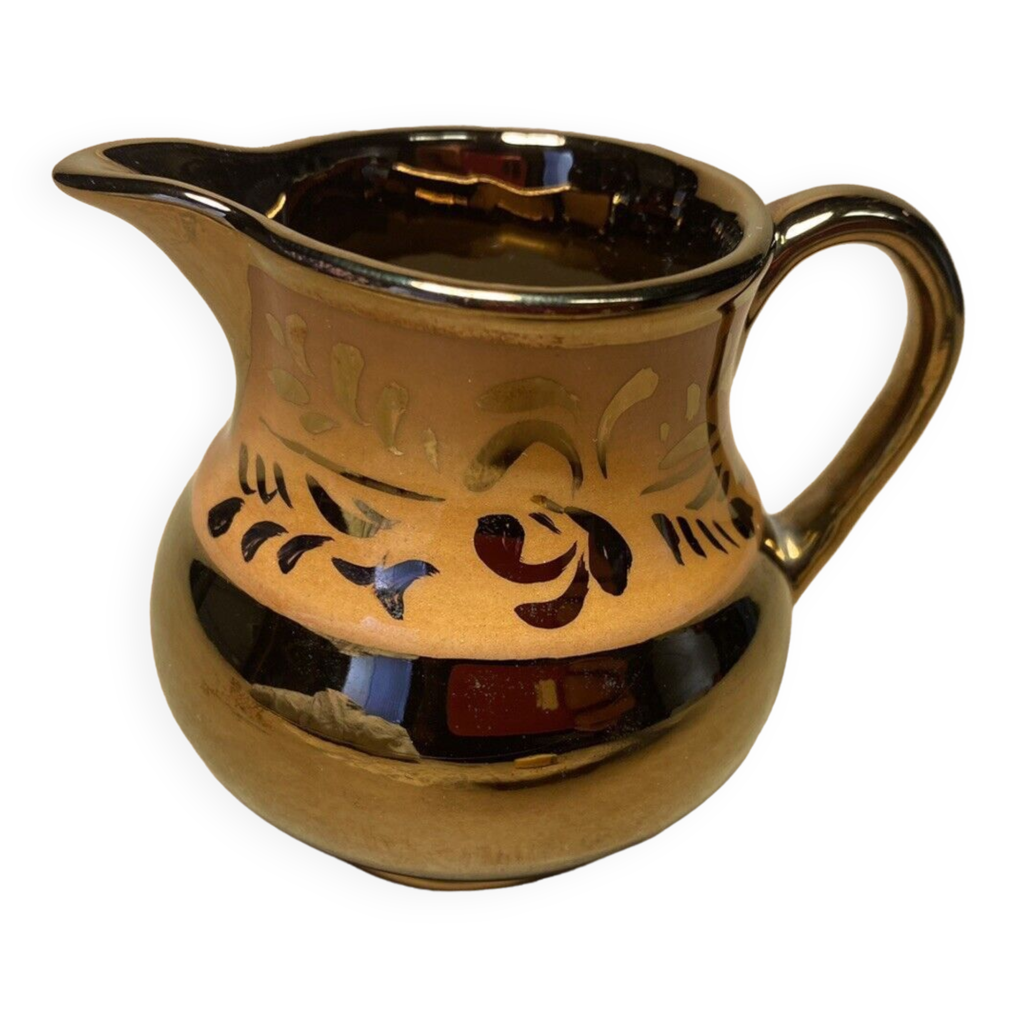 Old milk jug jersey earthenware / english lustrous faience