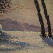 Peinture de paysage enneigé italien signée et datée de 1932.